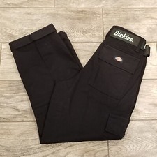 Dickies Women's Relaxed Fit Cropped Cargo Pants Belt Belted Black New picture