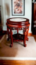 Festcool Classic Wooden Round Marble Stone Top Table, Planter Stand Plant Pot... picture