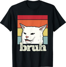 Funny Meme Saying Bruh with Cat Greetings T-Shirt picture