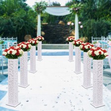 8Pcs Elegant White Flower Columns with LED Lights for Weddings & Events picture