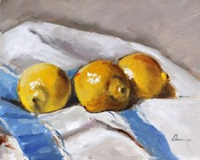 Original Lemon Still Life Oil Painting 8x10 Yellow Fruit Kitchen Wall Art picture