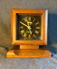 Vintage Amana Society Wood Quartz Desk Mantel Clock Roman Numerals Working picture