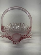 Fenton Glass Co. Beautiful Vintage Pink Glass Basket Rose Floral Pattern 6”x6” picture