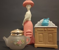 Lot of  3 VTG Avon Gay Nineties Pink Lady Roses Roses Teapot Charisma Washstand picture
