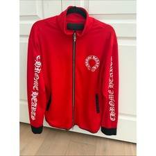 Chrome Hearts XL  Horseshoe Logo Zip Up Track Jacket in red W/black. Logo pulls picture