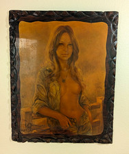 1970s Leo Jansen lithograph wood plaque picture