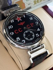 Watch Mechanical Military Star Red Aviation Soviet USSR Men's Black Rare Molniya picture