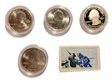 2011 P D S Gettysburg Quarters & 1963 Gettysburg Stamp + 2016 P Harper's Ferry picture