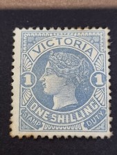 1885-86 Victoria Australia 1/- (One Shilling) QV Blue Stamp Duty Mint SG294 Rare picture