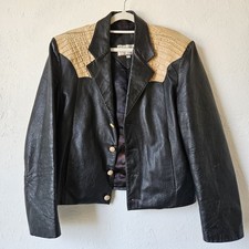 Vintage USA Made WESTERN  Crocodile COWBOY Jacket M Continental  Leather  Black  picture