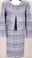 ST.JOHN Women's 2Pc. Tweed Blue Metallic Silver Navy Shimmer Jacket & Dress Sz 6 picture