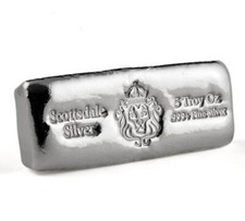 5 oz Scottsdale Silver CAST Bullion Bar .999+ Silver Bar #A398 picture