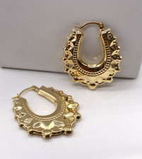 9ct Yellow Gold Medium Creole Gypsy Oval Earrings 3CM - Hallmarked picture