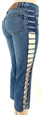 PLATINUM PLUSH OPEN LEG DESIGN RHINESTONE DENIM CAPRI STYLE #8981 picture