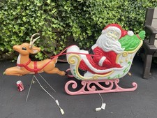 Vtg Grand Venture Santa & Sleigh W/ 1 Reindeer Lighted Blow Mold Nice Shape picture