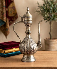 Antique Ottoman Style Engraved Brass Teapot/Ibriq – Handcrafted Metal Water picture