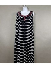 Talbots Dress Womens 1X Navy White Stripe Rayon Sleeveless Maxi Nautical Resort picture