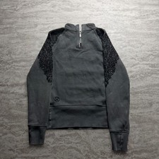 Lululemon Gray Floral Mesh Sleeve Quarter-Zip Pullover picture