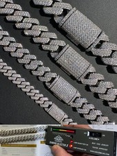 MOISSANITE Real Miami Cuban Link Prong Chain Iced Hip Hop 925 Silver Necklace picture