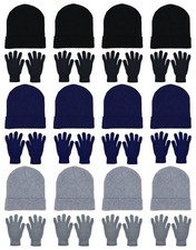 24x  Winter Beanies & Gloves Combo Pack, Bulk Pack for Men Women, Warm Cozy Gift picture