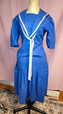 Vintage 80s Laura Ashley Sailor Dress US 6 Blue White Nautical Cotton Made UK picture