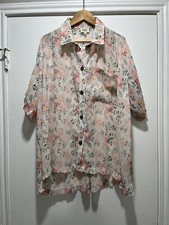 Bibi Women’s Blouse Large Oversized Sheer Floral EUC Pocket Shirt Sleeves picture