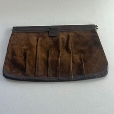 Vintage Phillippe Brown Leather Suede Hinged Clutch Purse picture