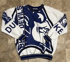 Vintage Duke Blue Devils All Over Print Crewneck Sweatshirt Big Logo XXL White picture