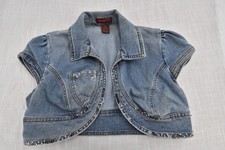 Vintage Forever 21 Denim Crop Jacket Womens Small Blue Jean Short Sleeve Y2K Top picture