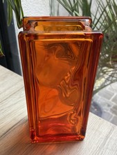 Rare Vintage Space Age Brutalist Orange Glass Vase - Heavy Architectural picture