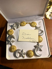 Dior Vintage 1980s Celestial Moon Star Statement Link Necklace Gold Silver picture