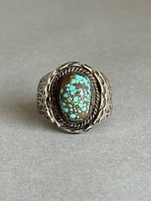 Old Pawn Navajo Sterling Silver and Turquoise Ring. Size 8 1/2 picture