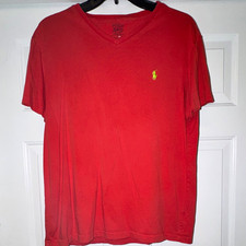 Polo Ralph Lauren Men’s Solid coral V-Neck Short Sleeve Logo Tee M Cotton Knit picture