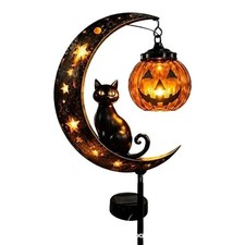 Solar Black Cat & Pumpkin Moon Garden Stake Light Outdoor Halloween Garden Decor picture