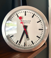 Mondaine SBB CFF FFS Swiss Railways Analog Alarm Round Desk Clock Silver picture