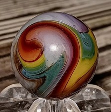 Vintage Marble DAS Rams Head Swirl Marble. Nice Color Combo & Pattern. .73