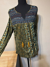 Vintage America Blues Women’s Large Boho Embroidered Tassel Peasant Tunic Top picture