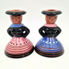 Anzengruber Keramik Ladies Candle Holder Pair Wein Austria Org Stickers Antique picture