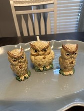 Vintage Ceramic Owl Salt & Pepper Shakers & Sugar Bowl – Made in Japan picture