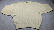 Vintage OshKosh B'Gosh Sweater Mens L Beige 3D Knit Pullover Crew Neck Made USA picture