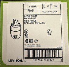 Leviton 515PR 15A 125V 2-Pole 3-Wire Black Rubber Plug – NEMA 5-15P (Box Of-10) picture
