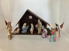 11 Piece Antique 1958 Goebel Christmas Nativity Scene With Wooden Stable picture