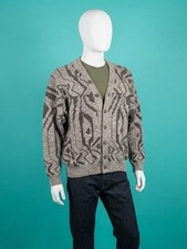 Vintage 1980s Mens Wool Blend Geometric Print Cardigan Size L picture