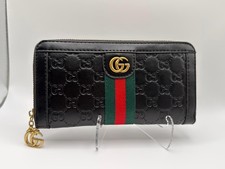Gucci Black GG Monogram Leather Zip Wallet with Web Stripe picture
