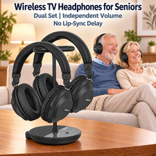 SIMOLIO 737D Plus Wireless TV Headphones for Seniors, No Delay, 50M Long Range picture