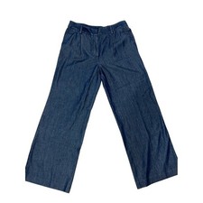 NWT Talbots Weston Pants 12 High Rise Wide Leg Blue Tencel Cotton Trousers Chic picture