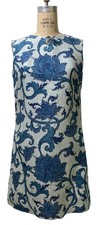 STAR of SIAM Vintage 60s Women's Hand Woven Thai Silk Blue Floral Dress - Sz 10 picture