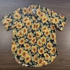 Vintage 80s 90s CLIO Women's Sunflower Print Button Up Shirt Medium picture