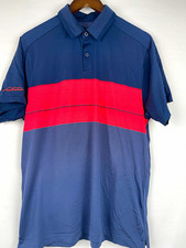 Under Armour HeatGear Men's Blue/Orange Striped Polo L Loose Short Sleeve Logo picture
