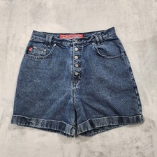 Vintage 90s No Excuses Shorts Womens 30 Blue High Rise Mom Button Fly Cuffed picture